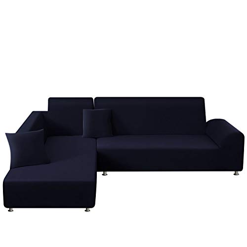 TAOCOCO Funda para sofá en Forma de L Funda elástica elástica 2 Juegos para 3 Asientos + 3 Asientos, con Funda de cojín de 2 Piezas (Azul Oscuro)
