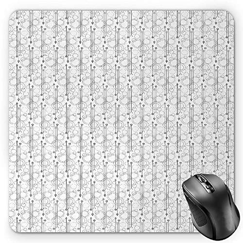 Tattoo Mouse Pad, Black and White Pattern with Contemporary Techno Geometric Shapes Arrows Circles Gaming Mousepad Office Mouse Mat Black White