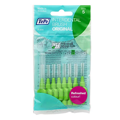 TePe Cepillos interdentales Original / Palillos interdentales / Tamaño 5, diámetro 0,8 mm / pack de 8, color verde