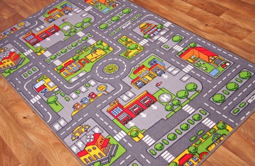 The Rug House Alfombra Infantil de Ciudad para Juegos, Poliamida, Gris, 100 x 165cm (3ft 3" x 5ft 5")