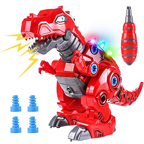 Toyssa Dinosaurio Juguete Caminar con LED Luz y Realista Sonido T-Rex Dinosaurios Cumpleaños para Niños y Niñas 3 4 5 6 Años (Rojo)