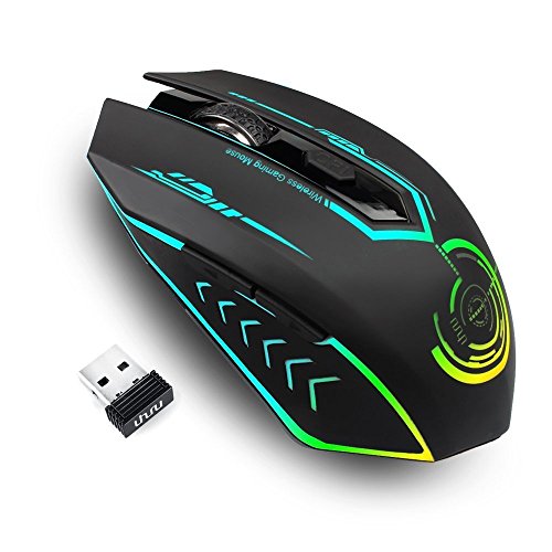 UHURU Ratón Inalámbrico Gaming,Recargable Ratón con 6 Botones Resolución 10000 dpi,LED Intercambiables,Ergonómico Programable, Especial para Juegos MMORPG