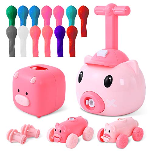 Ulikey Coche de Globo de Energía Inercial, Juguete de Coche con Globo, Coche De Lanzamiento Impulsado por Globos, Juguete Aire Experimento Educación Vehículo Bola Balloon Car Toy par Niños (Pink)