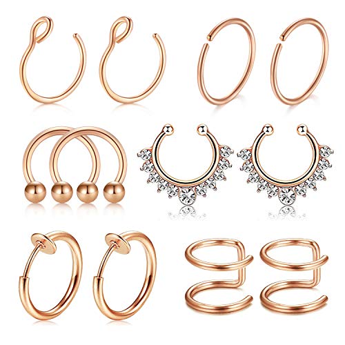 VFUN Falso Non-Pierced Septum Piercing Nariz Anillo Piercing Labio Helix Tragus Oreja Cartilago Oreja Piercing Mujer Hombre 8 Piezas