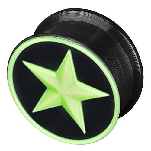 viva-adorno 1 Piezas Carne Plug Tunnel Piercing Oreja Silicona Flexible Estrella Tamaño 4-26mm Z156 - Negro/Amarillo Verde