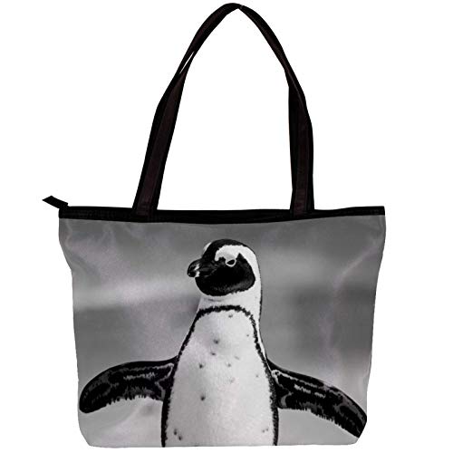 Vockgeng Bolso de hombro grande de lona Pingüino Bolso de mano Bolsos de moda Bolso de trabajo Regalo para esposa Mamá Niñas 30x10.5x39cm