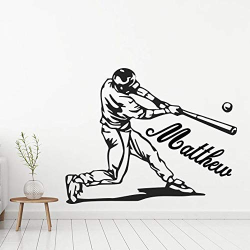 WERWN Pegatinas de Pared de béisbol Nombre Personalizado Pegatinas de béisbol Decoración de habitación de Vinilo para niños