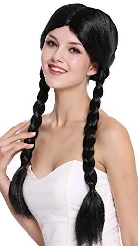 WIG ME UP- 90958-ZA103 Peluca Mujer Carnaval Halloween Negro Largo Trenzas Trenzadas Colegiala traviesa