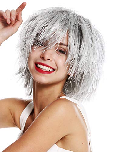 WIG ME UP- MMSLW-K686 Peluca de Mujer Hombre Carnaval despeinada despeluznada como Paja voluminosa Duende Payaso Color Gris