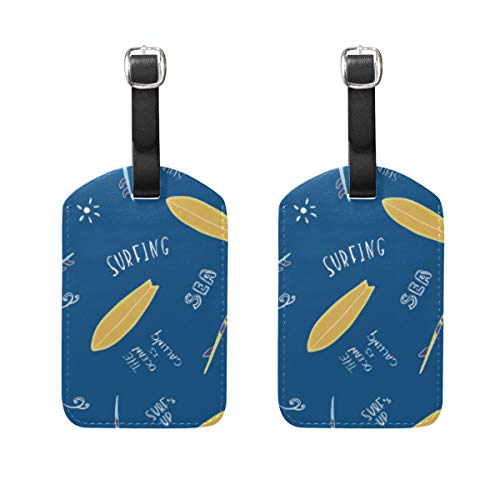 WINCAN Etiquetas de Equipaje (variadas,2PK),Patrón Textura Transparente con Tablas Surf Azules Palabras,Etiqueta de Equipaje para Equipaje,Mochilas Etiquetas de Maleta