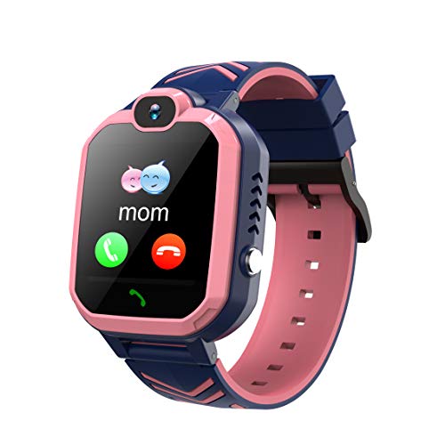 Winnes Inteligente Reloj para Niños, IP67 Impermeable Smart Watch Phone 2 Vías Llamada Reloj Niñas Localizador con SOS Anti-Lost Alarm Táctil Smartwatch para 3-12 Años De Edad (H1 Rosa)