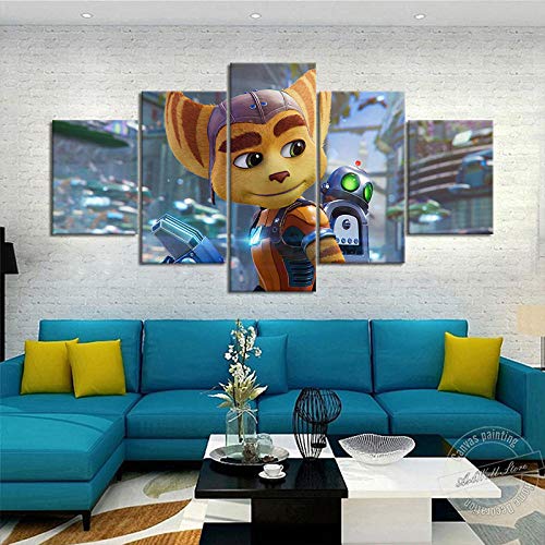 WSHIYI Ratchet and Clank Rift Apart póster de Videojuego Lienzo artístico Cuadro de Pared decoración para Sala de Estar y Juegos Regalo de cumpleaños / 30x40cm 30x60cm 30x80cm sin Marco