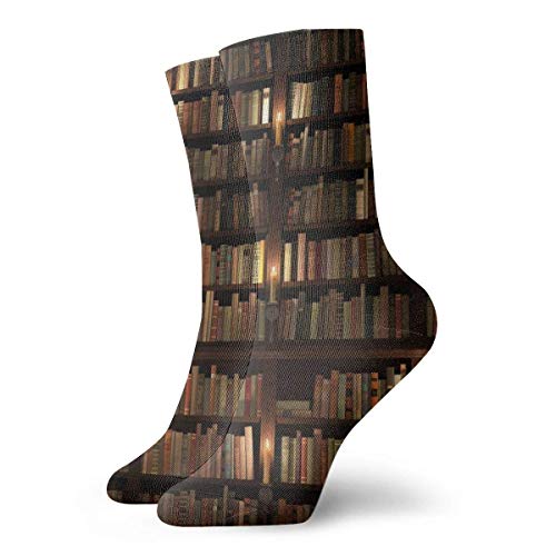 XCNGG Calcetines calcetines de becerro calcetines deportivos medias medianas Library Bookshelf Book Lover Bookworm Adult Short Socks Fun Socks Crew Sock For Mens Womens Yoga Hiking Cycling Running Soc