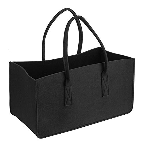 Xingsky Bolsa de Fieltro,Cesta Leña para Guardar Leña,Reutilizable Bolsa Fieltro Plegable para Madera, Periódicos y Juguetes, Bolsa de la Compra (Negro)