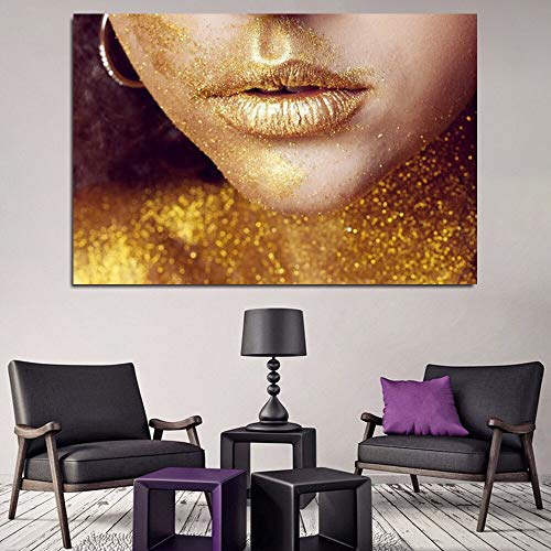 yaoxingfu Puzzle 1000 Piezas Mujer Sexy Africana con Maquillaje Dorado y Labios Dorados Puzzle 1000 Piezas Juego de Habilidad para Toda la Familia, Colorido Juego de ubicación.50x75cm(20x30inch)