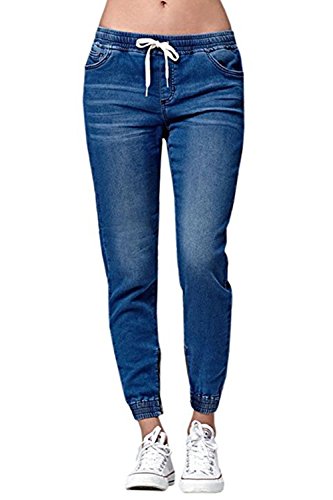 Ybenlover - Pantalones vaqueros de cintura alta para mujer, ajustados, elásticos, con goma elástica azul oscuro M