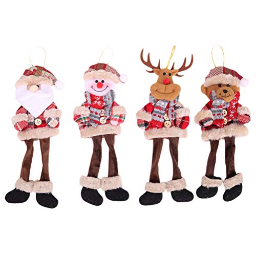 YeahiBaby 4 unids Navidad Adornos de muñecas de Peluche de Pierna Larga con Santa Claus Reno muñeco de Nieve Figura Colgante árbol decoración para Navidad Fiesta de Navidad Suministros