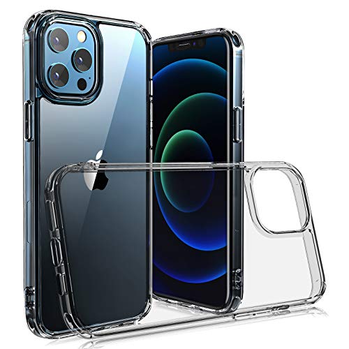 Yisica Funda Transparente Compatible con iPhone 12 / iPhone 12 Pro (6.1''), Dureza 9H Tapa Trasera de Cristal Templado + Parachoques de TPU, [Anti-Amarillo] para iPhone 12 / 12 Pro (04 Negro)