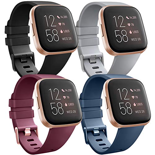 Yisica - Juego de 4 pulseras compatibles con Fitbit Versa 2, Fitbit Versa/Versa Lite para mujeres y hombres, clásica, silicona suave, repuesto para Fitbit Versa 2/Versa, S/L (S, Pack-A)