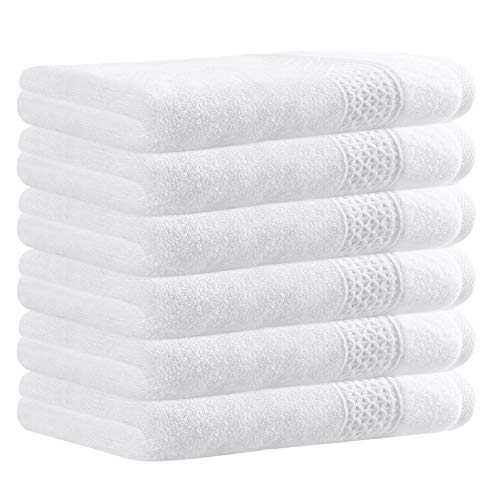 Yoofoss Juego de 6 Piezas Toalla de Mano 33x50 cm Premium 100% Algodón Toallas Invitados Toallas de baño Livianas y Altamente Absorbentes de Lujo para el hogar los baños el Gimnasio Blanco