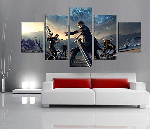 YOPLLL 5 Piezas Lienzo Grandes XXL Murales Pared Hogar Pasillo Decor Arte Pared Abstracto HD Impresión Foto Juego De Final Fantasy XV 150X 80Cm(Sin Marco)