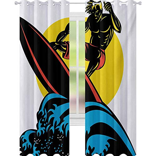 YUAZHOQI Ride The Wave Cortina opaca aislante térmica Dude Surfing The Big Waves in Ocean Exotic Sports Sea Beach Hobby Graphic Art 132 cm x 182 cm Decoración Cortinas Multicolor