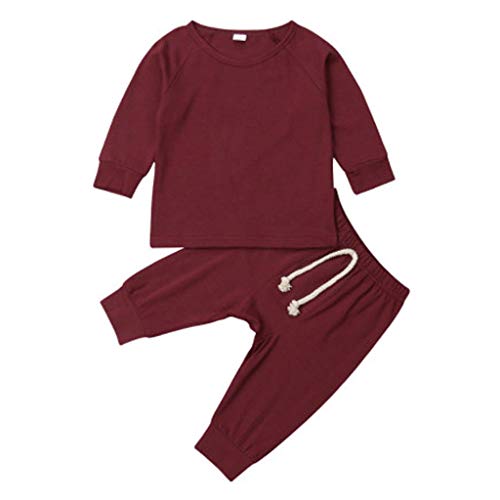 YWLINK BebéS ReciéN Nacidos NiñA NiñO Mono Conjunto Mezcla De AlgodóN Camisa De Manga Larga+Pantalones Medias Leggings Moda Casual Bautismo De Bebe Primer Traje De Rastreo(Vino,0-6 meses/70)