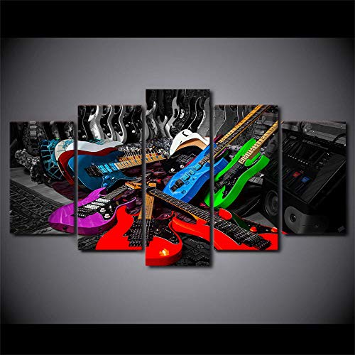 Yywife Impresiones sobre Lienzo,5 Piezas Lienzos Cuadros Pinturas Guitarra de Rock de Colores 5 Piezas -Impresión En Lienzo Wall Art Modern Poster Decoración del Hogar