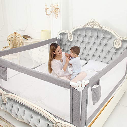 ZEHNHASE Barandilla de La Cama para bebés, Barrera de cama para niños Colchón doble, doble, tamaño completo tamaño queen y king (gris, 200cm, Children: L)