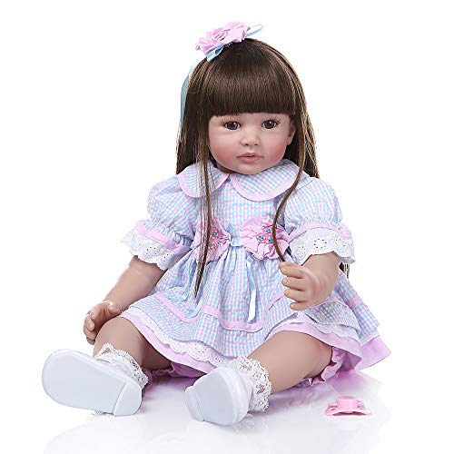 Zero Pam 24 Pulgadas muñecas Reborn Grandes Hecha a Mano Realista niño renacido niña 60 cm de Pelo Largo con Vestido de Encaje