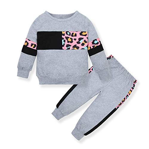 ZOEREA Conjunto de Ropa de Bebé Niña Moda Manga Sudadera Tops + Pantalones Leopardo Recién Nacido Niñas Otoño Primavera Trajes (Gris, 12-18 Meses)