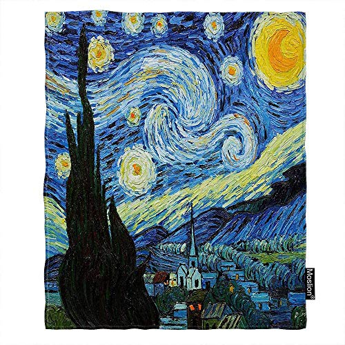 ZuiDeup Van Gogh Soft Throw Blanket 30x40 Inch Classic Arts Starry Night Farmhouse Sky Moon Blanket Flannel Warm Travel Blankets For Pet Dog Cat 48x60IN