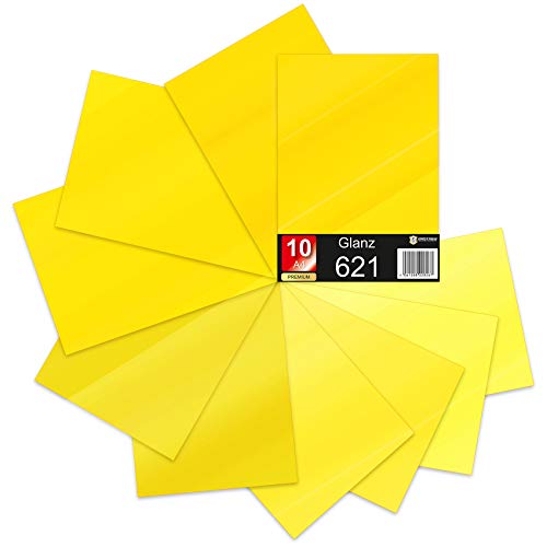 10 hojas DIN A4 621/631 láminas autoadhesivas para plóter en juego de vinilo para plóter DIY, pegatinas de rotulación 29,7 x 21 cm (tonos amarillos brillantes, juego de 10 unidades)