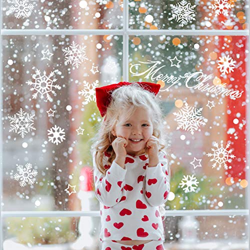 100 Piezas Pegatinas Ventana Copos de Nieve de Feliz Navidad| Reutilizable, Autoadhesivo, Impermeable, PVC Estático| Adornos Decoración Navideña para Ventanas de Hogar Oficina Cafetería Escaparates.