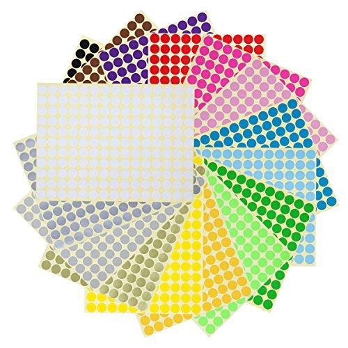 1cm Gomets Colores Surtidos Pegatinas Redondas Adhesivas en 16 Colores, 5280 Piezas, Pegatinas Circulos Colores Adhesivos de Diámetro 1cm - 32 Hojas