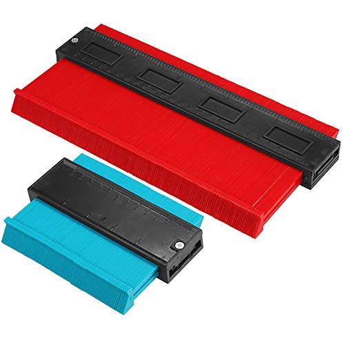 2 piezas de perfilador de plástico, máquina copiadora de perfiles herramienta de regla de medición de forma de copia de perfil para perfilador de carpintería (10 pulgadas rojo 5 pulgadas azul)