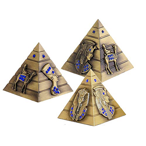 3 Piezas Escultura Metalica, Pirámide Egipcia de Metal Estatua para Decoración de Oficina en el hogar (S/M/L), Adecuada para Oficina, decoración del hogar, Aniversario, Regalo de Amigo (Bronce)
