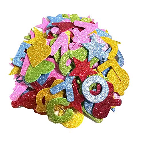 344 Piezas Pegatina de Espuma Brillante Glitter Espuma Eva Ahesiva Pegatina de Espuma Brillo Autoadhesiva de Letras Corazón Alfabeto Estrella para Artesanía Decoracíon de pared Aulas Cartas...