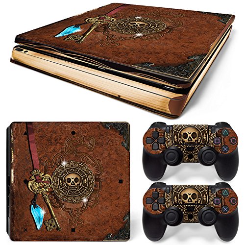 46 North Design Ps4 Slim Playstation 4 Slim Pegatinas De La Consola Old Book Treasure + 2 Pegatinas Del Controlador