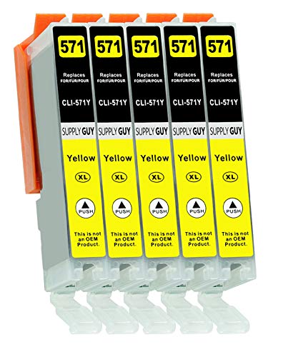 5 Cartuchos de Tinta con viruta Compatible con Canon CLI-571 Amarillo para Pixma MG-5750 MG-5751 MG-6850 MG-7750 TS-5050 TS-5055 TS-6050 TS-8050 TS-9050 TS-9055 y más (Ver página del Producto)