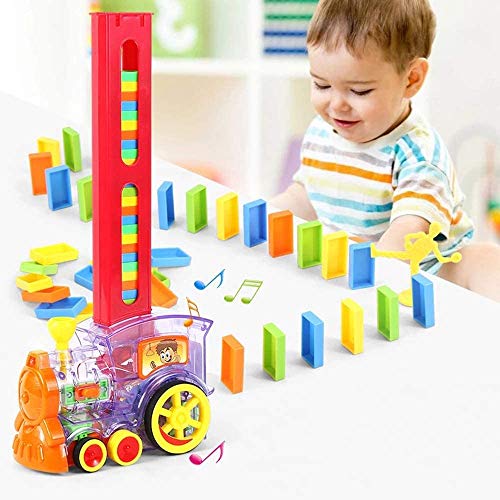 80 PCS Tren Eléctrico Domino Juego de Tren Domino con Luces y Sonido Juguete Educativo para la Primera Infancia para Niños Mayores de 3 Años