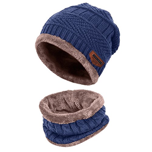 Aibrou Familiares Conjuntos Gorro y Bufanda Set Invierno para Hombre Mujer Bebe Ninos Ninas (Una Talla, Azul*1)