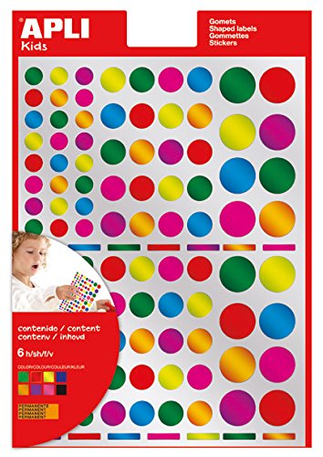 APLI Kids - Bolsa de gomets multicolor redondos, colores metalizados, 6 hojas - Pack de 624 gomets