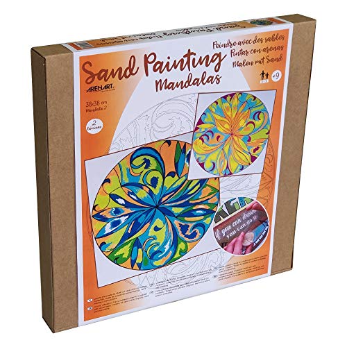 Arenart | Pack 2 Mandalas 38x38cm | para Pintar con Arenas de Colores | Manualidades para Adultos y Jóvenes | Dibujo Fácil | Pintar por números | +9 años