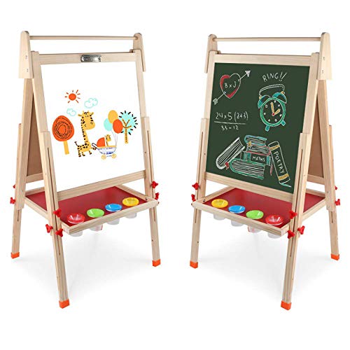 Arkmiido Pizarra Infantil con pies Regulables ,Pizarra Madera Infantil,Caballete Pintura Niños, 4 En 1 ,Pizarra magnética Infantil