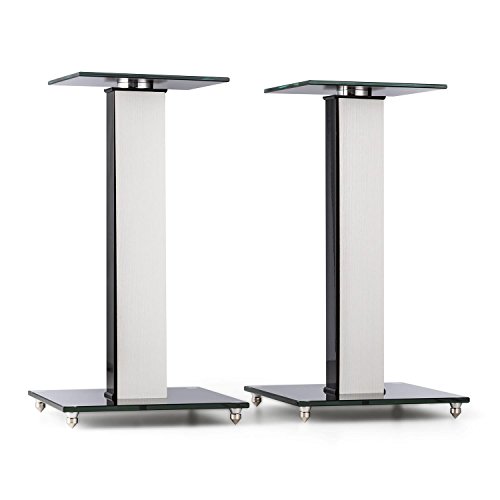 auna BS-03S-WHOA Soportes para Altavoz Aluminio Vidrio MDF y Chapado de Roble (Capacidad de Carga 10kg, portacables Incl, pies antivibración, Elegante diseño, Soporte Altavoz Suelo Negro - Blanco)