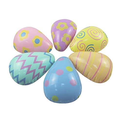 Awayhall Huevo Inflable de Pascua 6 Piezas Adornos Coloridos de Huevos de Pascua Lindo patrón de Dibujos Animados PVC Pascua Blow Up Decoración Juguetes para niños Regalo