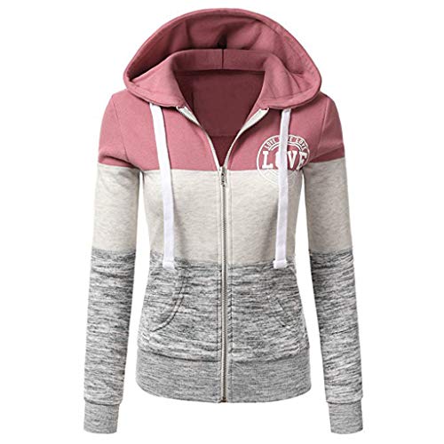 BaZhaHei Sudadera con Cremallera Mujer de Moda Mujeres Manga Larga otoño Invierno Patchwork Zipper Hoodies Top Blusa Chándales Sudadera Casual con Capucha de Cuello Alto para Mujer Camisetas de Mujer