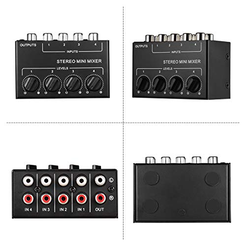 Bedler Mini mezclador de audio estéreo con entradas RCA de 4 canales controles de volumen separados carcasa metálica completa
