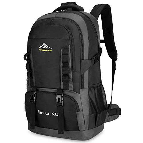 Bioasis 60L Mochila de Senderismo con Cubierta de Caminata Daypack de Gran Capacidad para Viaje Deporte Montañismo Trekking Camping al Aire Libre, Negro